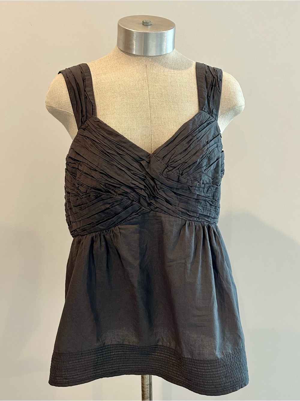 NWT‎ Vintage Anthropologie Edme & Esylte Gray Ruched Babydoll Tank Top Sz 12